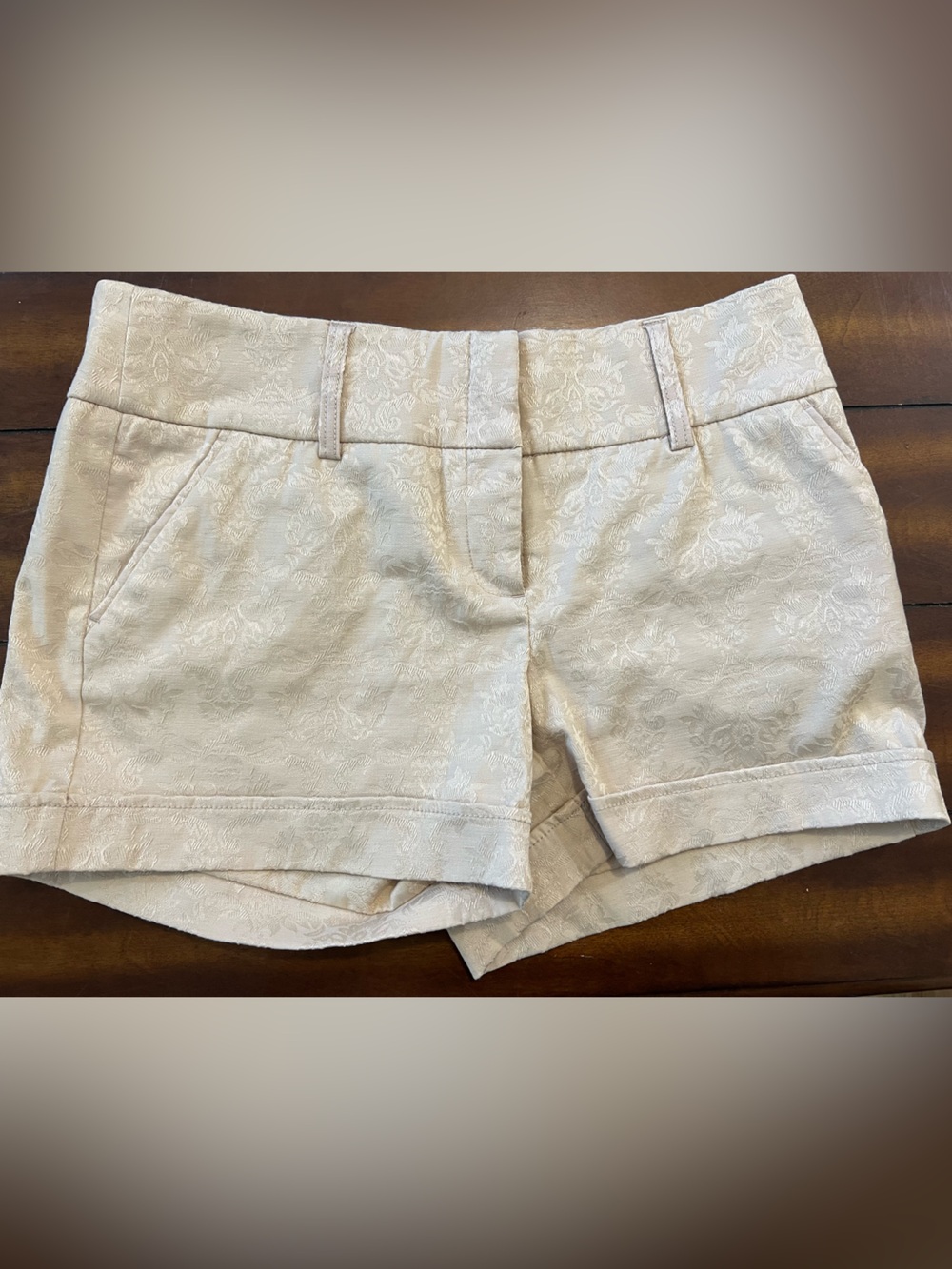 ABS Platinum Champagne Floral Jacquard Dress Shorts Womens 8